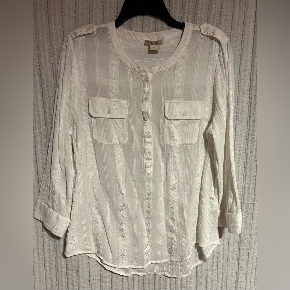 Lucky Brand White Textured Blouse